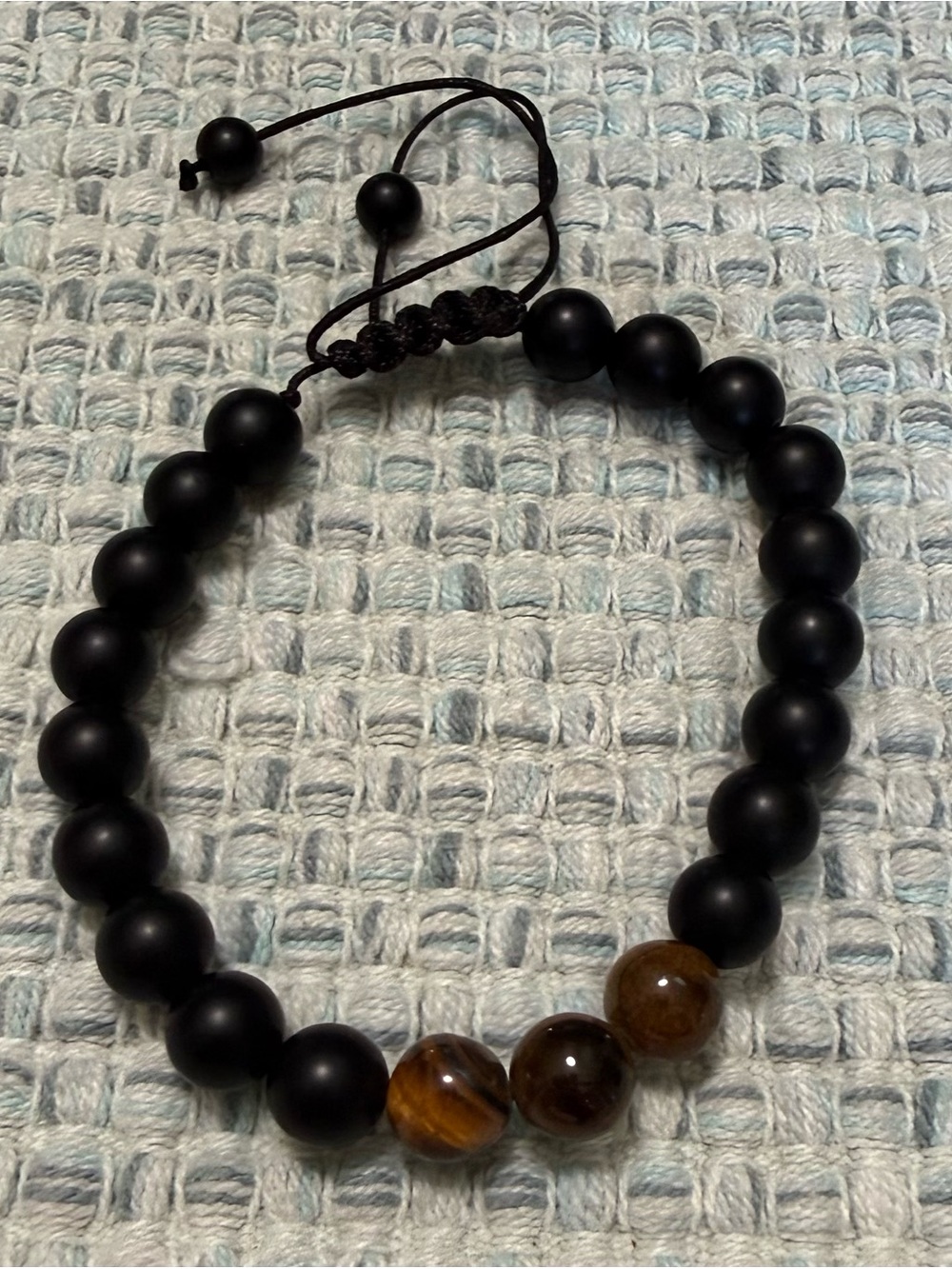 Black Matte Beaded Women's Bracelet with Brown Accent Beads